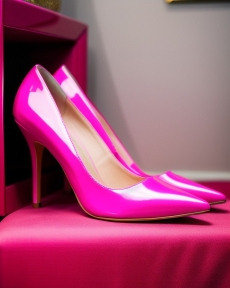 a pair of high heeled pink shoes